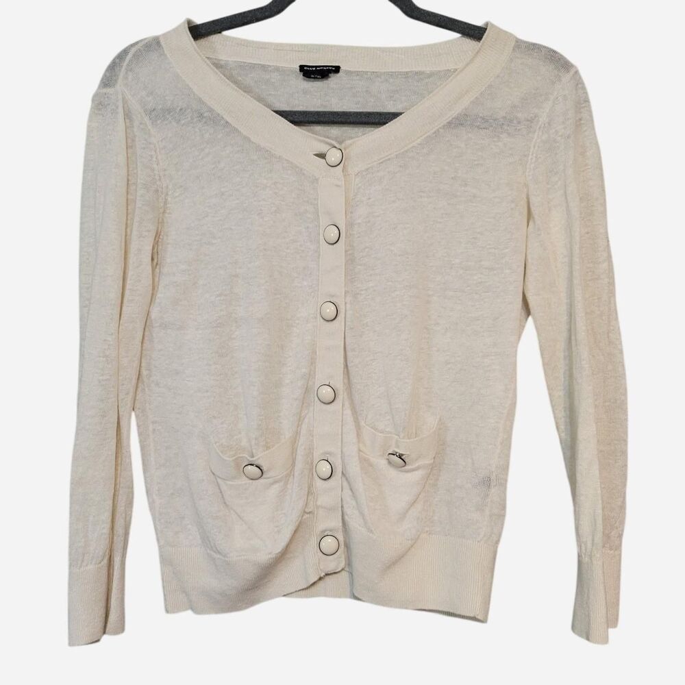 Club Monaco Women's S Cream Pearl Button Linen Cardigan Old Money Euro Summer